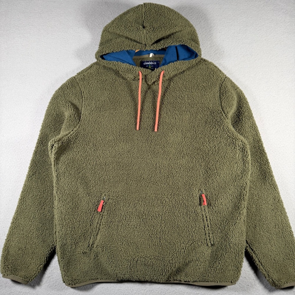 Chubbies Mens XL Boomshakalaka Sherpa Fleece Hoodie Olive Green Pullover FA22OW